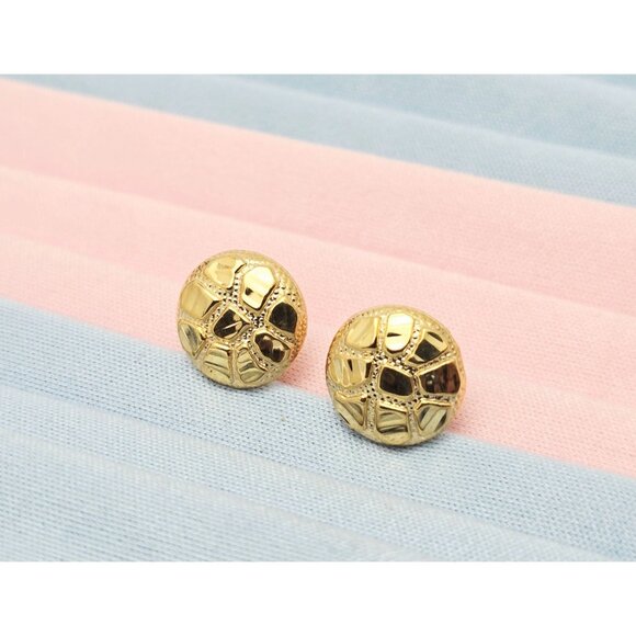 Beautiful 10K Karat Solid Yellow Gold Designer Round Nugget Stud Earrings - Picture 1 of 13